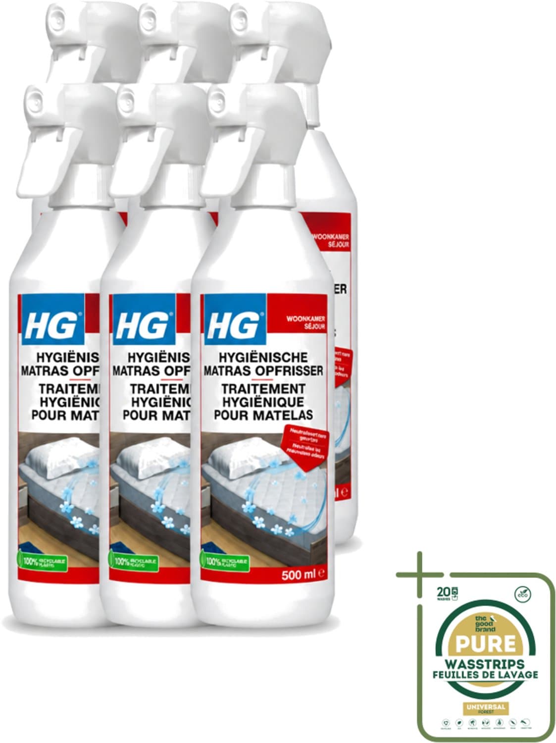 6 x HG - Hygiënische Matras Opfrisser - Werkt Na 30 Minuten - Neutraliseert Nare Geurtjes - 500 ml - Matrasopfrisser - Hygiëne - Geur Verwijderen - Matras Reinigen - Enzymen — afbeelding 1