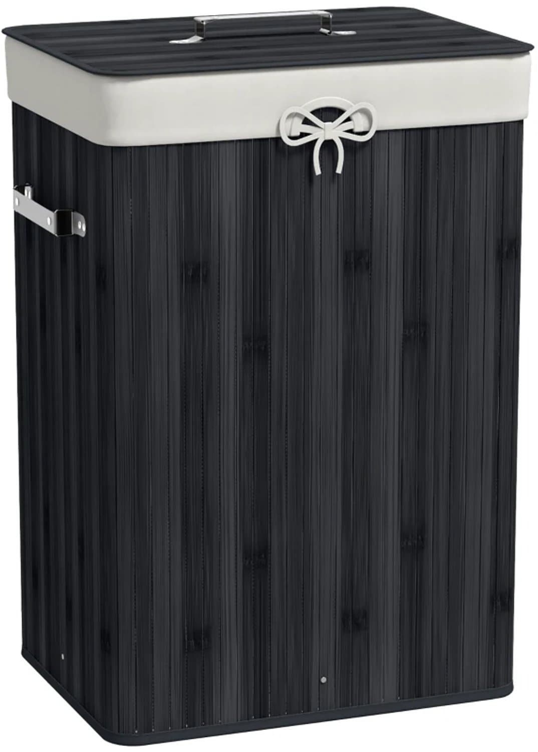 Wasmand met deksel - Canvas waszak - Bamboe - Opvouwbaar - 72 liter - Zwart - 40 x 30 x 60 cm — afbeelding 1