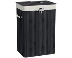 Wasmand met deksel - Canvas waszak - Bamboe - Opvouwbaar - 72 liter - Zwart - 40 x 30 x 60 cm