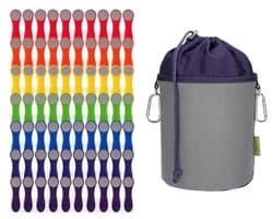 Kleurrijke wasknijpers - roestvrijstalen veren met canvas opbergtas