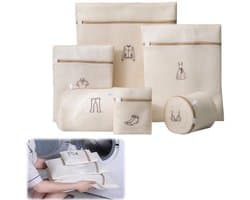 6-delige set – Waszak van mesh – Tas voor bh-verzorging – Opbergtas voor de wasmachine – Opvouwbare organizer – Ritssluiting – Beschermt kleding – voor truien, jassen, ondergoed en andere delicate items – Beige – Verkrijgbaar in verschillende maten