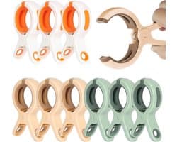 9 stuks - Strandlakenklemmen - windschermclip - wasknijper - grote klemmen - handdoekclips - grote plastic wasknijpers - sterke strandknijpers - modieuze wasknijpers - voor quilts, handdoeken, dekens, lakens - 10.6*6 cm - groen, roze, wit