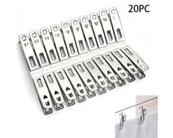 20-Stuks Wasknijpers van roestvrij staal - Stainless Steel Clothespins - Heavy Duty Laundry Clips -wasclips - metalen wasknijpers - kledingclips - wasknijpers voor binnen en buiten - voor kabels, fotosnacks, papiers, gordijnen - zilver