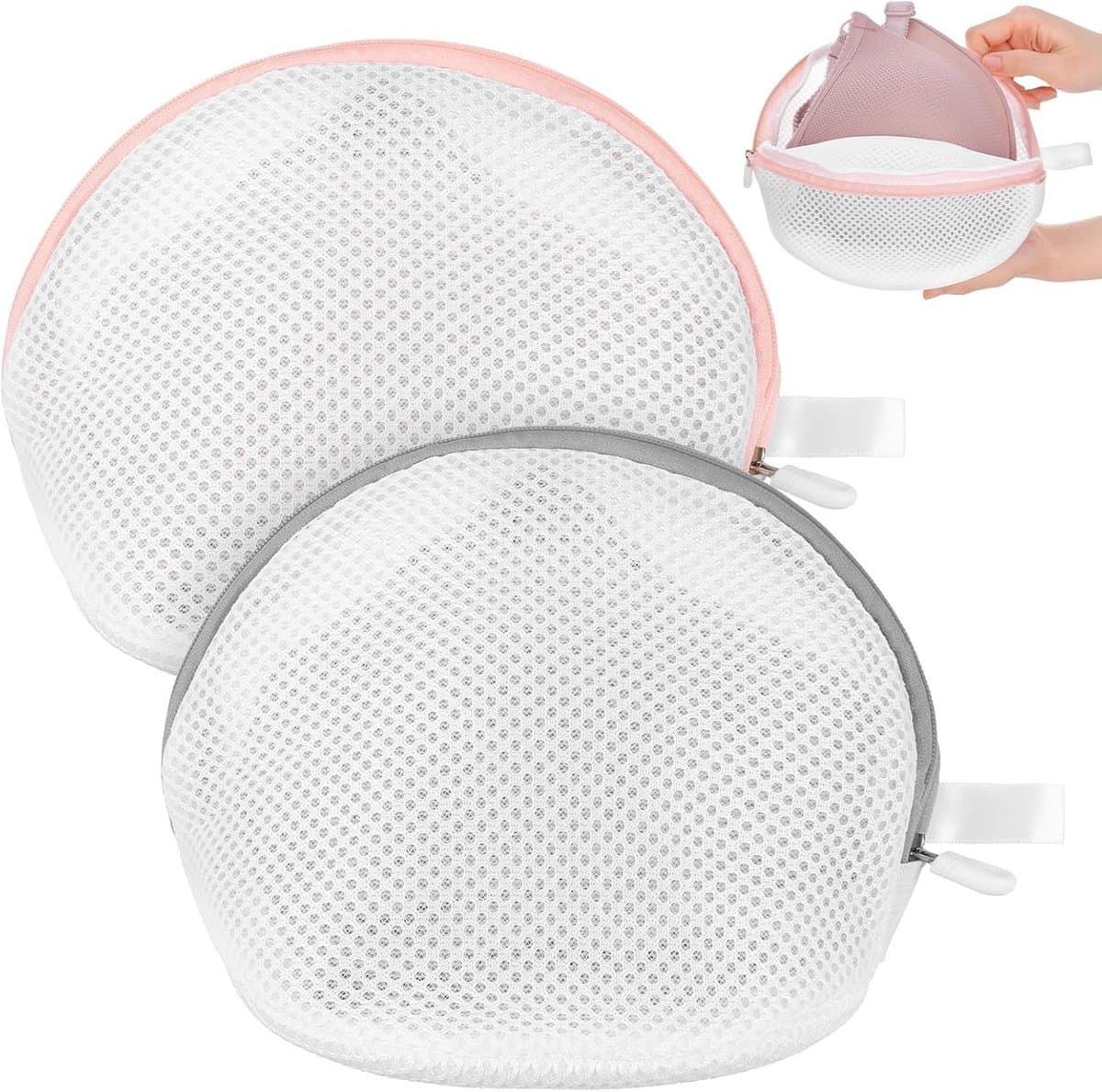 Bra Waszak - 2 Stuks - Mesh Wasnet voor Wasmachine met Rits - Herbruikbare Waszakken voor Kleding en Ondergoed - Roze en Grijs — afbeelding 1