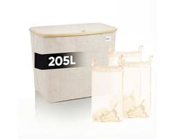 DARI. - Wasmand 3 vakken - Wassorteerder - 205L XXL - met 3 uitneembare zakken - wasmand - beige - knopen — afbeelding 1