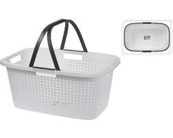 2x Witte wasmanden met handvatten 60 cm - Draagwasmanden - Wasgoedmand - Mand met handvatten 35 liter