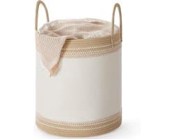Wasmand 60 L Opbergbak met Deksel Katoenen Touw Handvat Trekkoord voor Kleding Dekens Woonkamer Slaapkamer 41 x 41 x 46 cm Kameelbruin RLH060K01