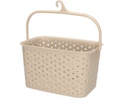 Plasticforte Wasknijpers ophang mandje aan haak - 23 x 17 x 13 cm - beige - gevlochten kunststof