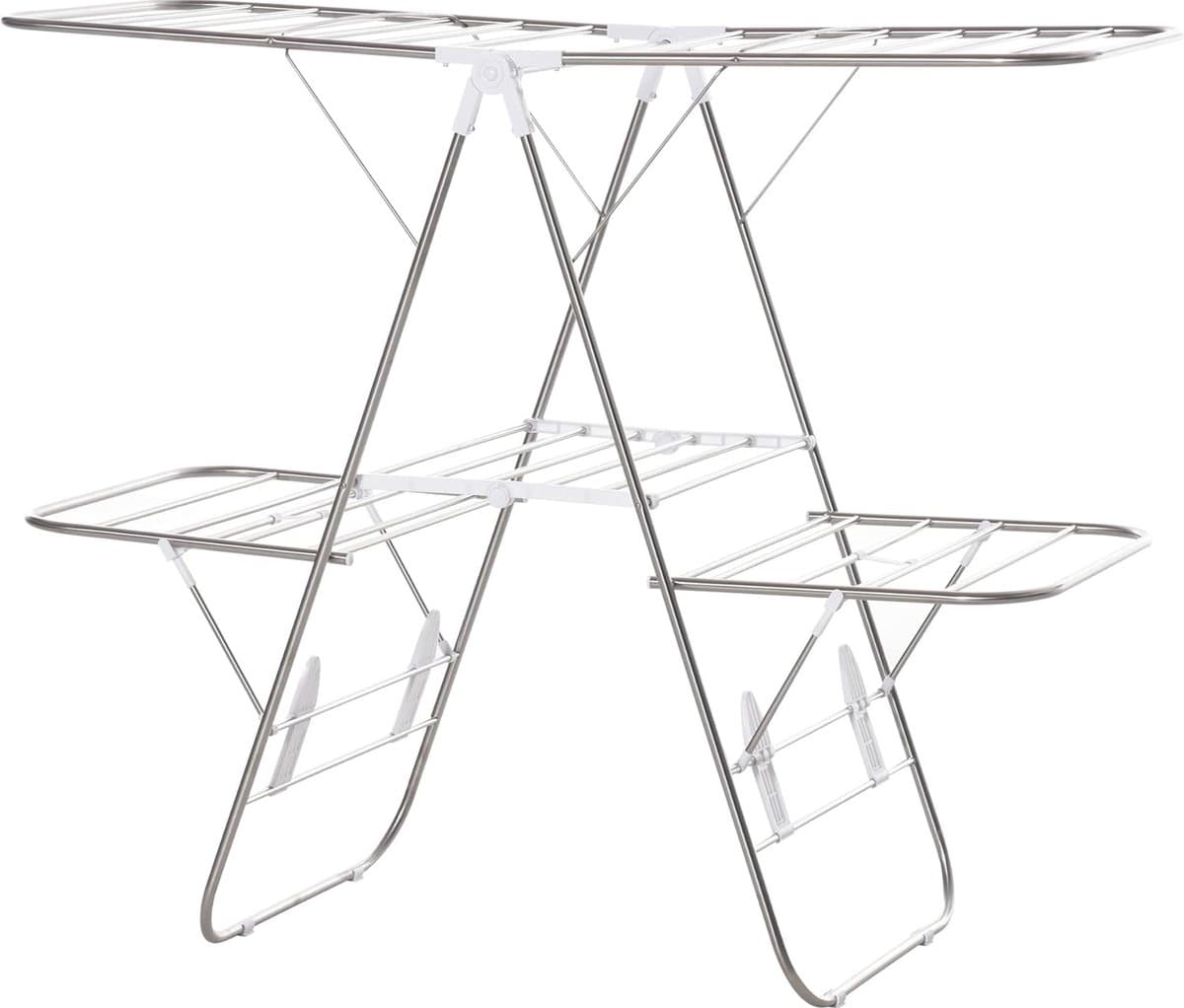 Wasrek inklapbaar - wasrek staand - 3-Traps vleugel droogrek - zilver - RVS Kunststof -138 x 60,5 x 112 cm — afbeelding 1