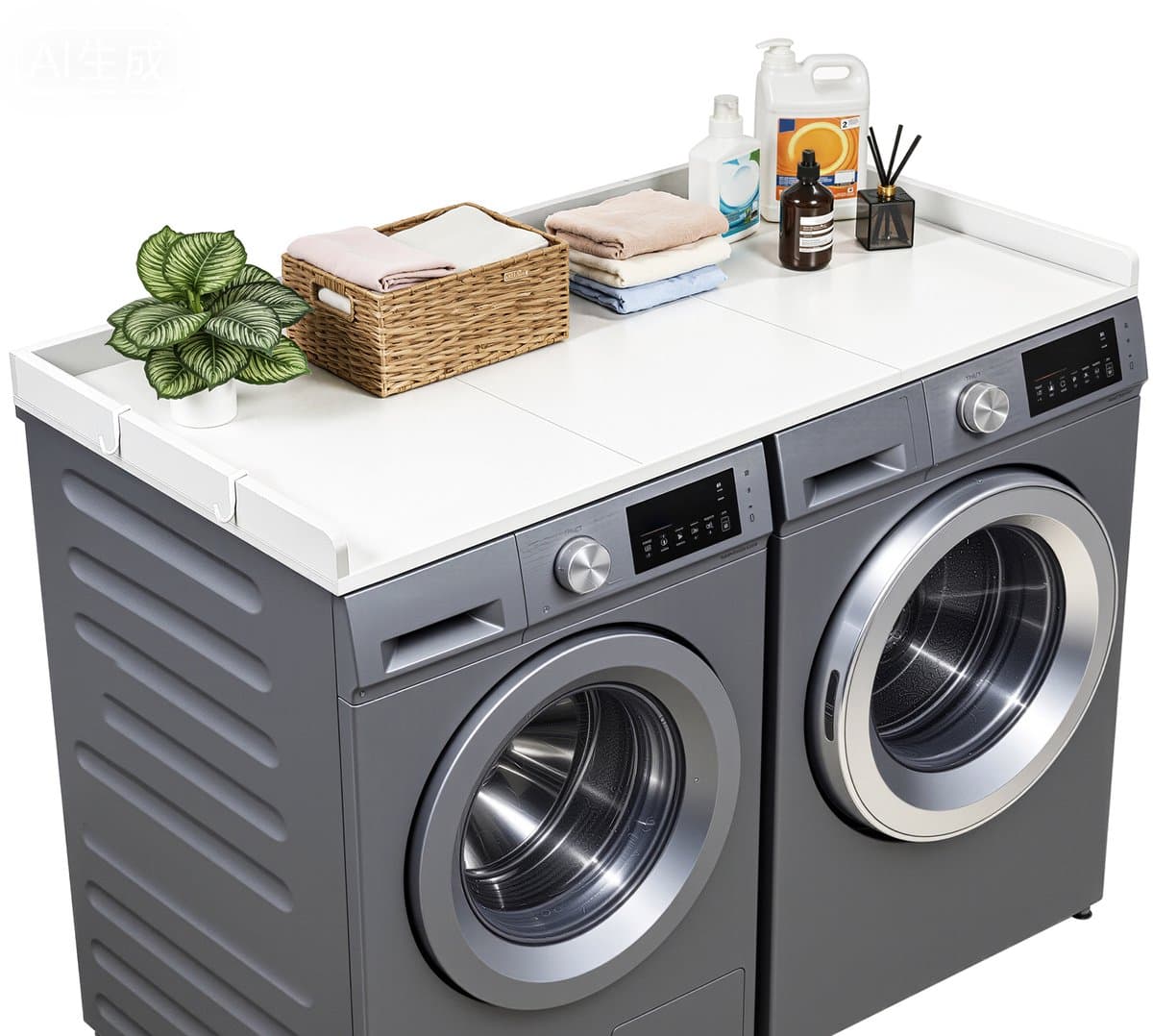 VEVOR Werkblad voor Wasmachine en Droger (137 X 69,9 cm) met Opstaande Rand en Haken, voor Organisatie en Opbergruimte in Linnenkast, Voorraadkast of Keukenblad, Draagvermogen 113 Kg, Wit — afbeelding 1