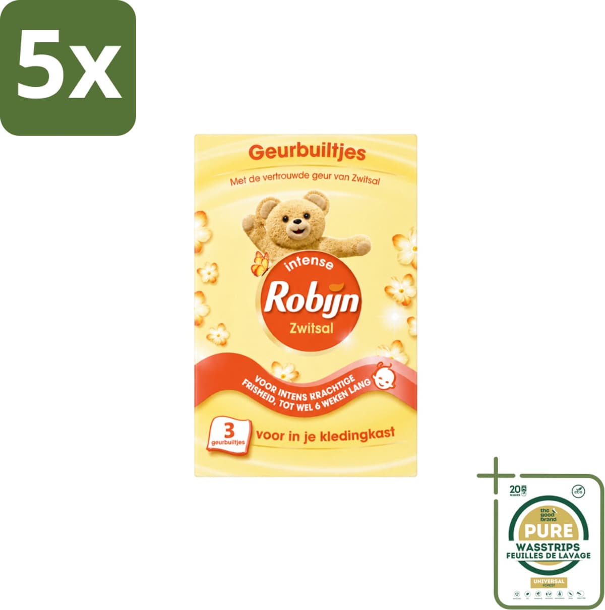 5 x Robijn - Zwitsal - Geurbuiltjes - Zachte Babygeur - Hypoallergeen - 3 Geurbuiltjes - Wasstrips - Zwitsal Geur - Geurbuiltjes - Babygeur - Kastgeur - Ladegeur — afbeelding 1