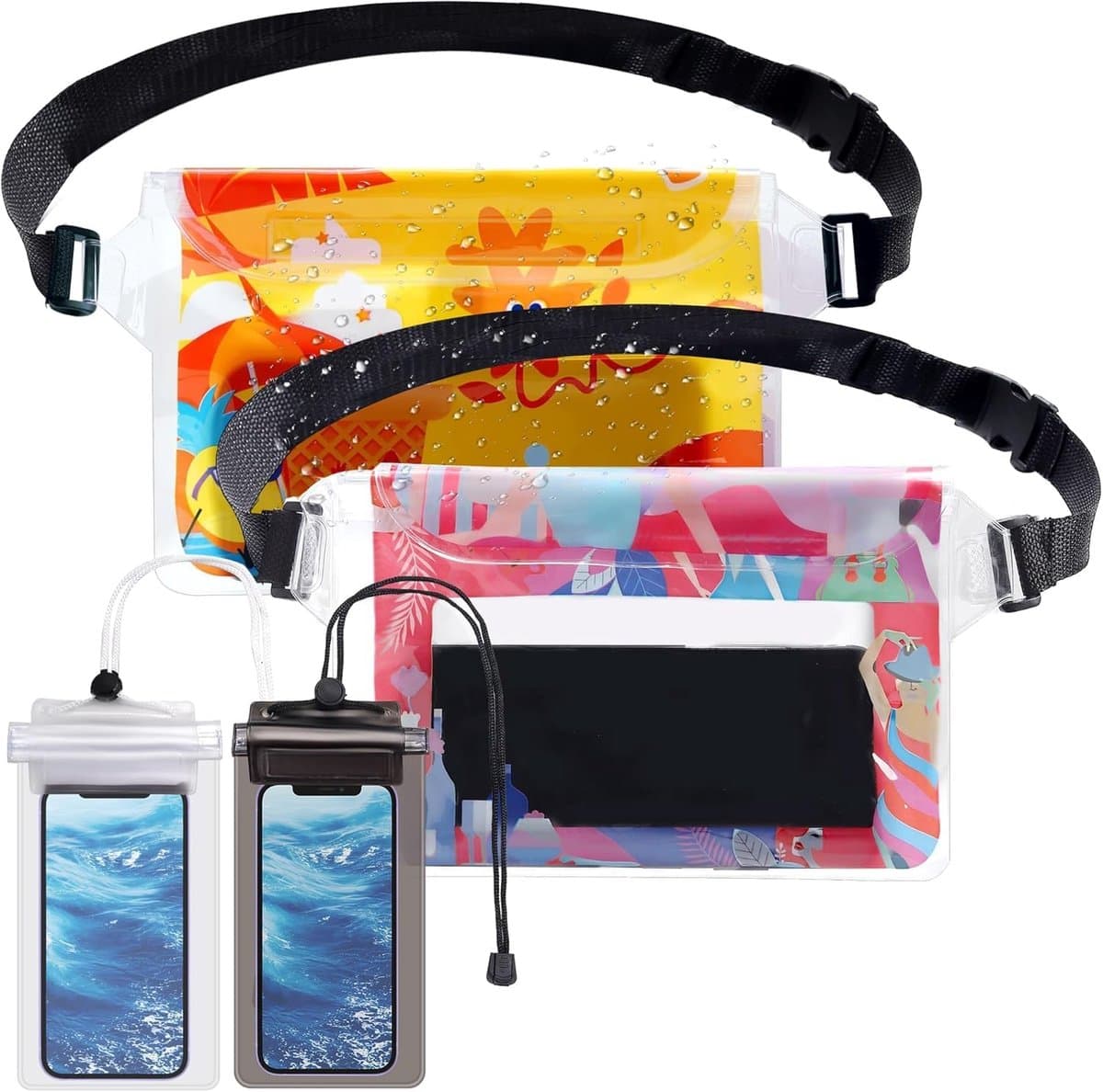 Tas, 4 stuks, waterdichte telefoonhoes, waterdicht, onderwater, waterbestendige heuptas, Hawaïaans patroon, mobiele telefoon, waterdichte tas, beschermhoes voor watersport, zwemmen, raften — afbeelding 1