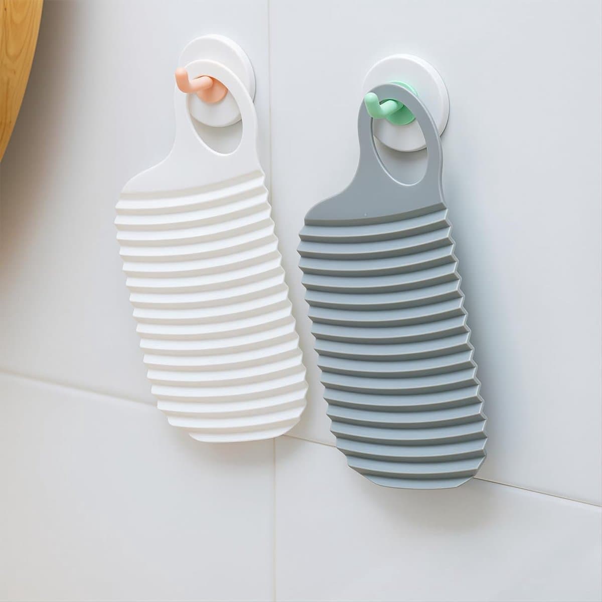 Set van 2 - Mini wasbord - Wasbord - Handwasplank - Draagbaar hulpmiddel voor het met de hand wassen van kleding - Wasbord - 18*8,5 cm - Grijs + Wit (Haken niet inbegrepen) — afbeelding 1
