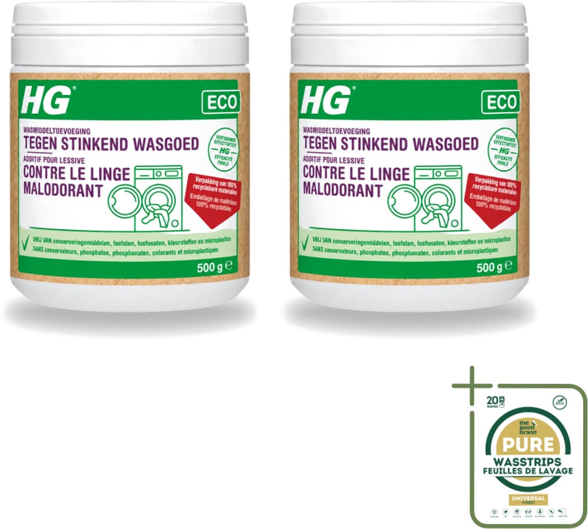 2 x HG ECO - Wasmiddeltoevoeging Tegen Stinkend Wasgoed - Effectieve Formule - 16 Wasbeurten - 500 g - Wasmiddel - Stankmoleculen - Wasgoed - Wasmiddeltoevoeging - Stinkend Wasgoed — afbeelding 1