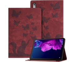 Ausblin Reliëf Lenovo Tab P11 Gen 2 Hoes, Vlinder en Kat Thema Retro PU Lederen Tablet Hoes voor Lenovo Tab P11 Gen 2 Case (2023) 11.5", Rood