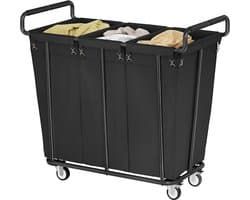 360 L Wasmand Op Wieltjes, Wasmand Met 3 Compartimenten, Zwart