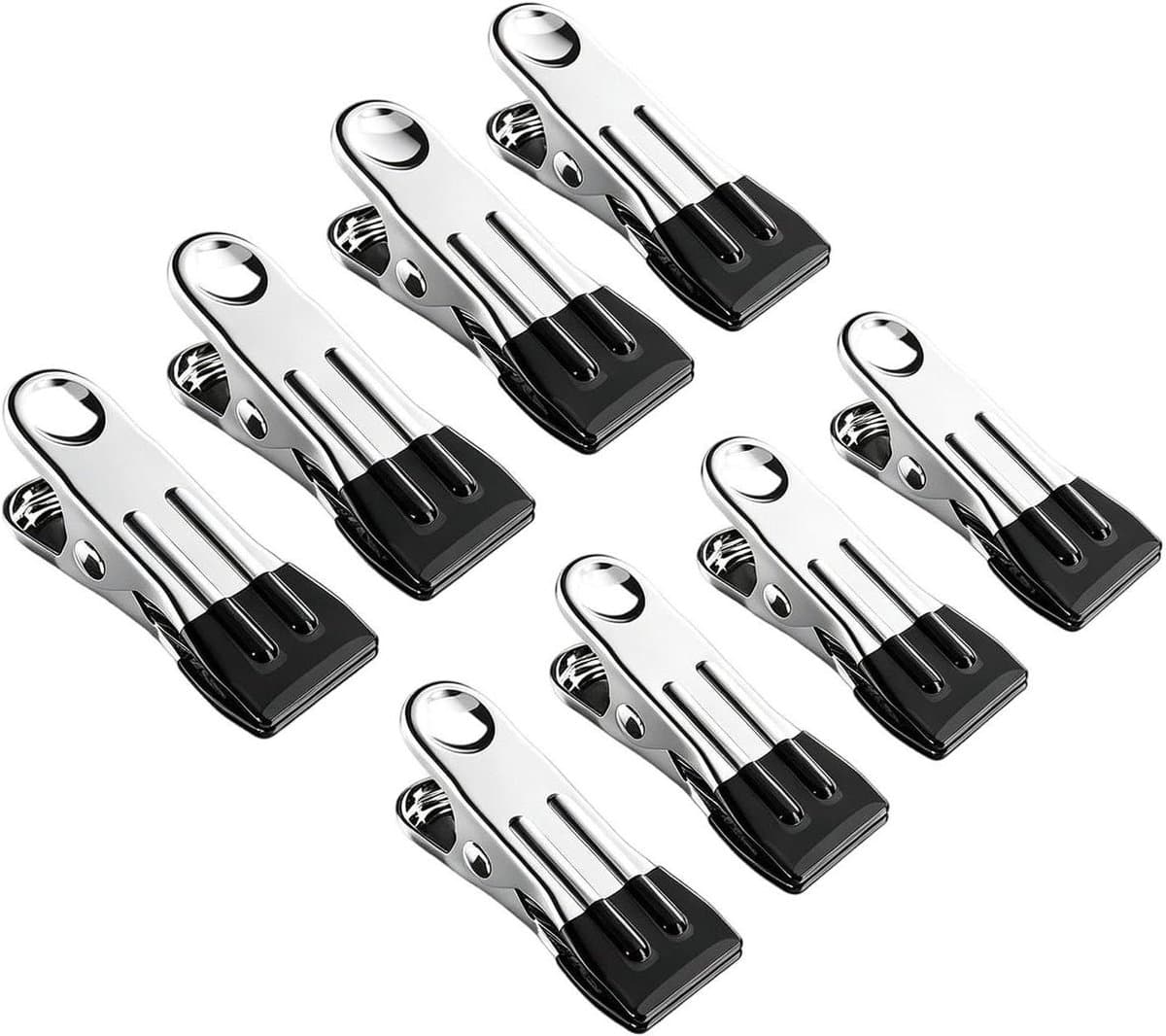 Roestvrijstalen Kledingspelden - Wasknijpers Clips Organizer - Kleding Drogen - Rubberen Gecoate Uiteinden - 8 stuks - Zwart — afbeelding 1
