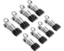 Roestvrijstalen Kledingspelden - Wasknijpers Clips Organizer - Kleding Drogen - Rubberen Gecoate Uiteinden - 8 stuks - Zwart