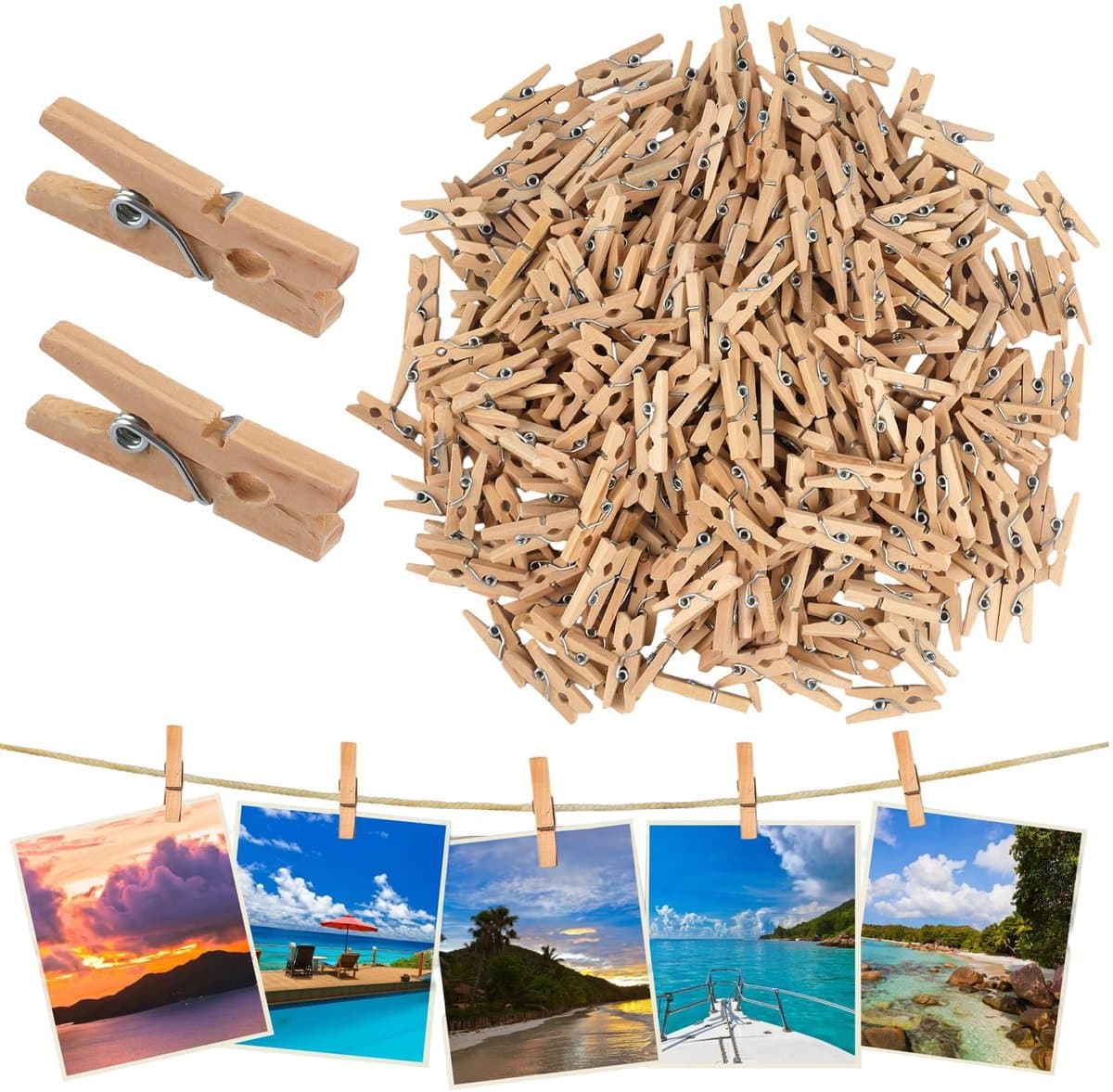 300 stuks kleine houten wasknijpers, 25mm mini wasknijpers van hout — afbeelding 1