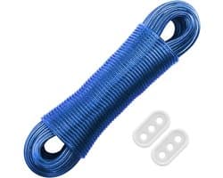 Waslijn uittrekbaar - Blauw - 50 m - Stalen Kern met PVC Coating - Voor Indoor en Outdoor Gebruik