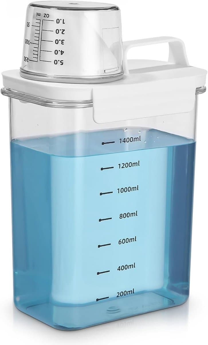 SnelShoppen - Airtight Waspoederdispenser met Maatbeker, 1800ml Transparante Wasmiddeldoos, Multifunctionele Opbergcontainer voor Waspoeder en Wasparf — afbeelding 1