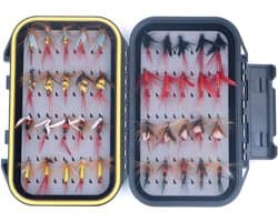 40-delige vliegvissen-vliegset, assortiment met waterdichte vliegendoos