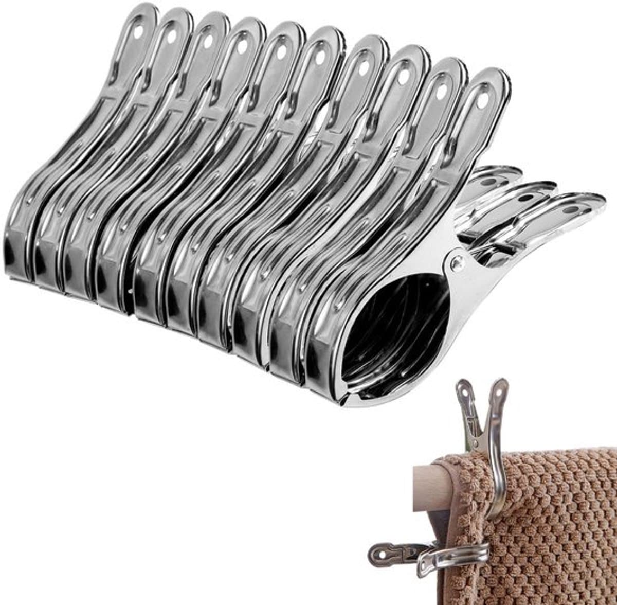 Allecto - Roestvrij Staal - 10 Stuks Strandhanddoekklemmen - Duurzaam — afbeelding 1