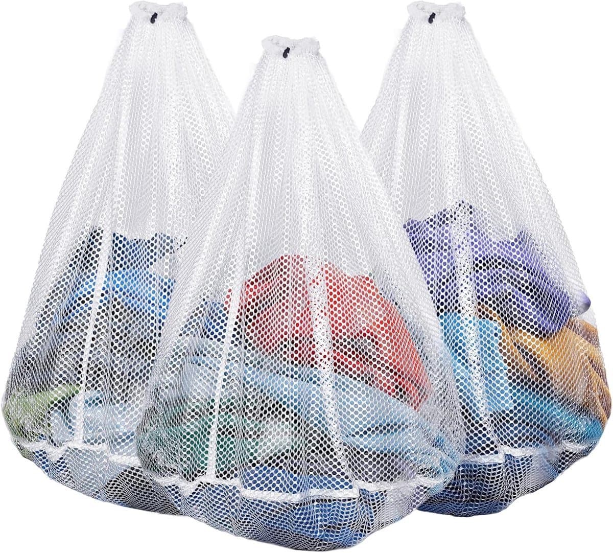 3 waszakken - Waszakken met trekkoord - Geschikt voor machinewassen en bewaren - Afneembare zakken - Grofmazig - Dikke waszakken - 50x60 cm — afbeelding 1