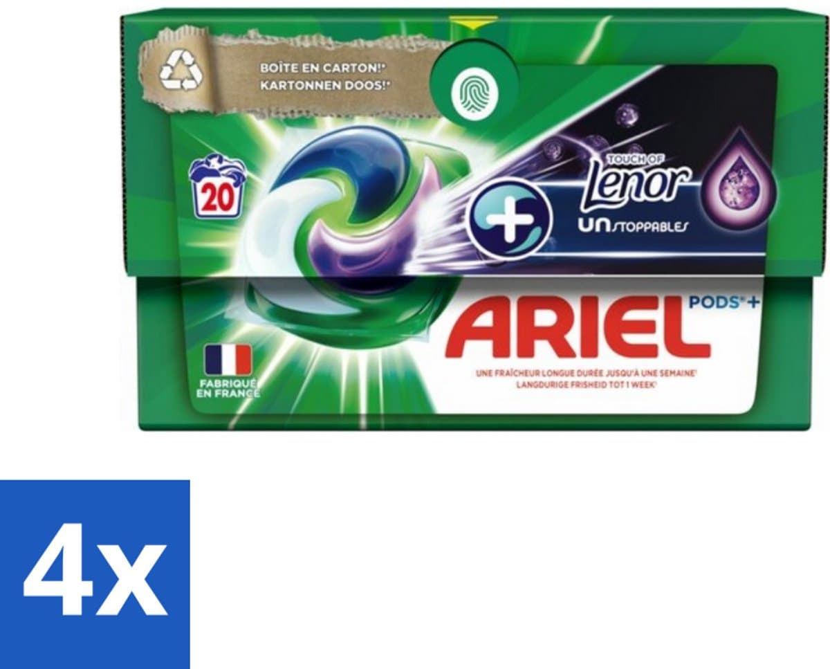 4 x Ariel Original - Touch of Lenor Unstoppables - Wasmiddelcapsules - Pods+ - Witte en Gekleurde Was - 20 Wasbeurten - Wasmiddelcapsules - Waspoeder - Ariel - Lenor - Wasverzachter — afbeelding 1