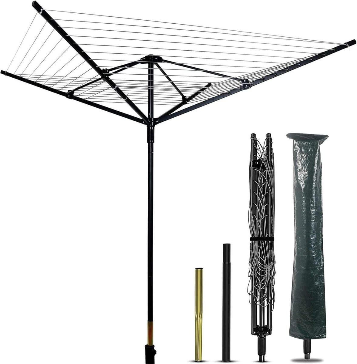 Droogmolen buiten - Wasrek tuin - Kleding drogen - Draaibaar en opvouwbaar - 50 meter lijn - Zwart — afbeelding 1