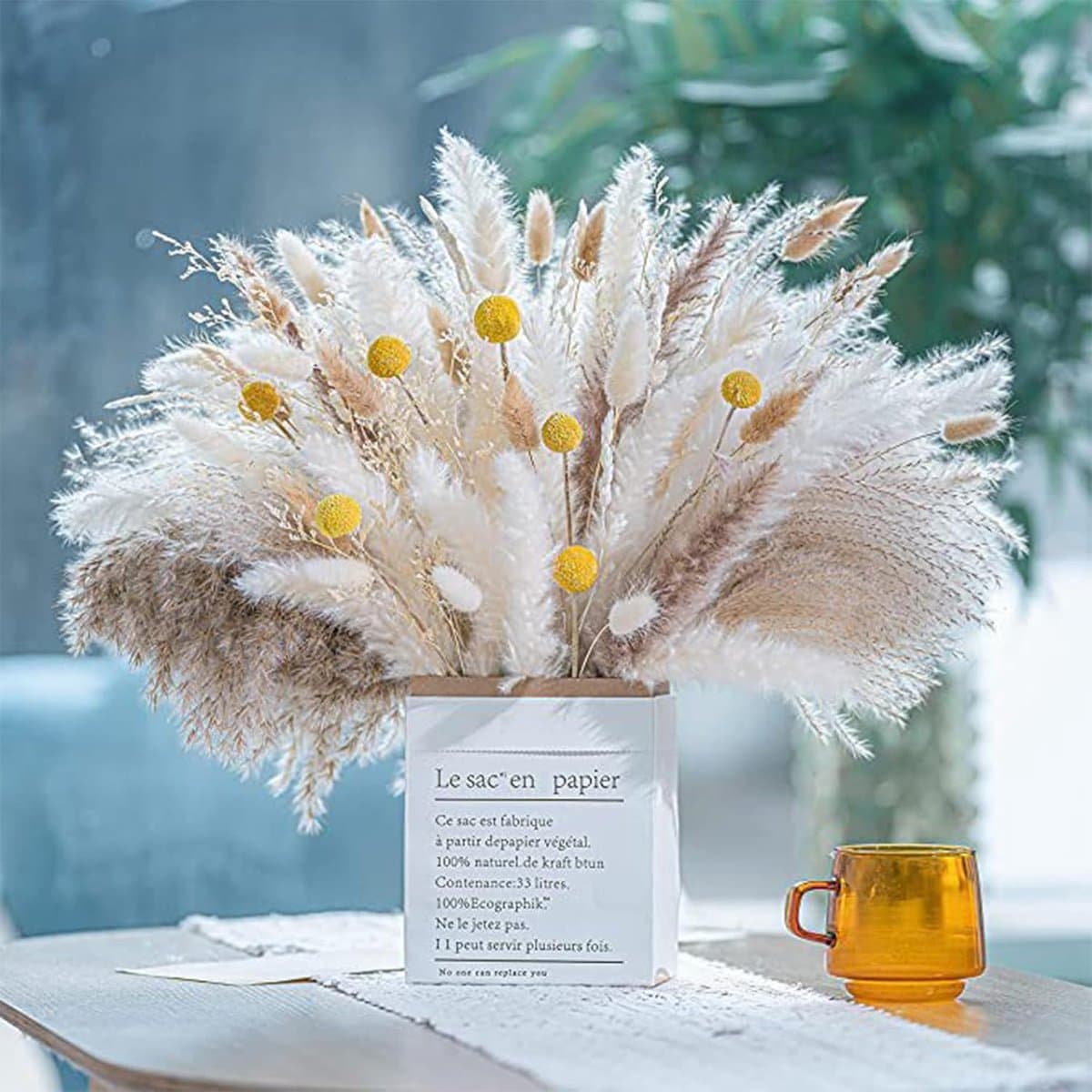 115 stuks gedroogd pampagras voor boho huisdecoratie, gemengd droog bloemenboeket voor bruiloften en feesten, pampabloemstukken, rustieke boerderijdecoratie — afbeelding 1