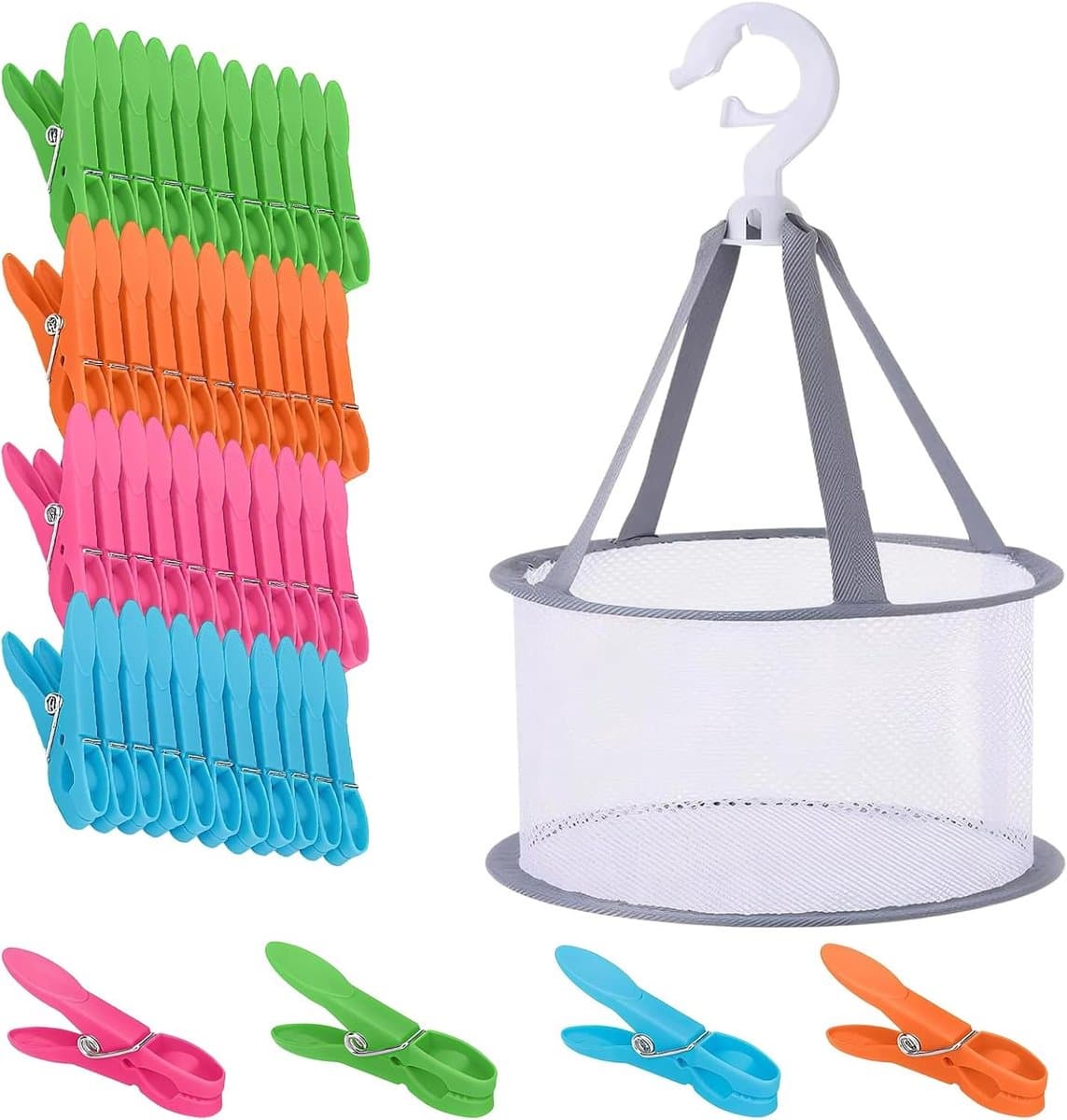 Wasknijpers - Groen, Blauw, Geel, Paars - 7,3 cm x 1,4 cm x 3 cm - Kunststof Antislip Klemmen met Mand - Voor Kleding en Snacks — afbeelding 1