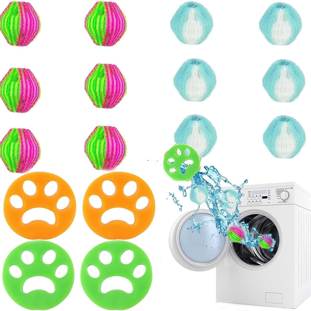 Cosensi - Haarvangers voor Wasmachine - 16 Stuks - Herbruikbaar - Groen en Blauw - Vermijd Pluisjes - Geschikt voor Wasmachines en Drogen — afbeelding 1