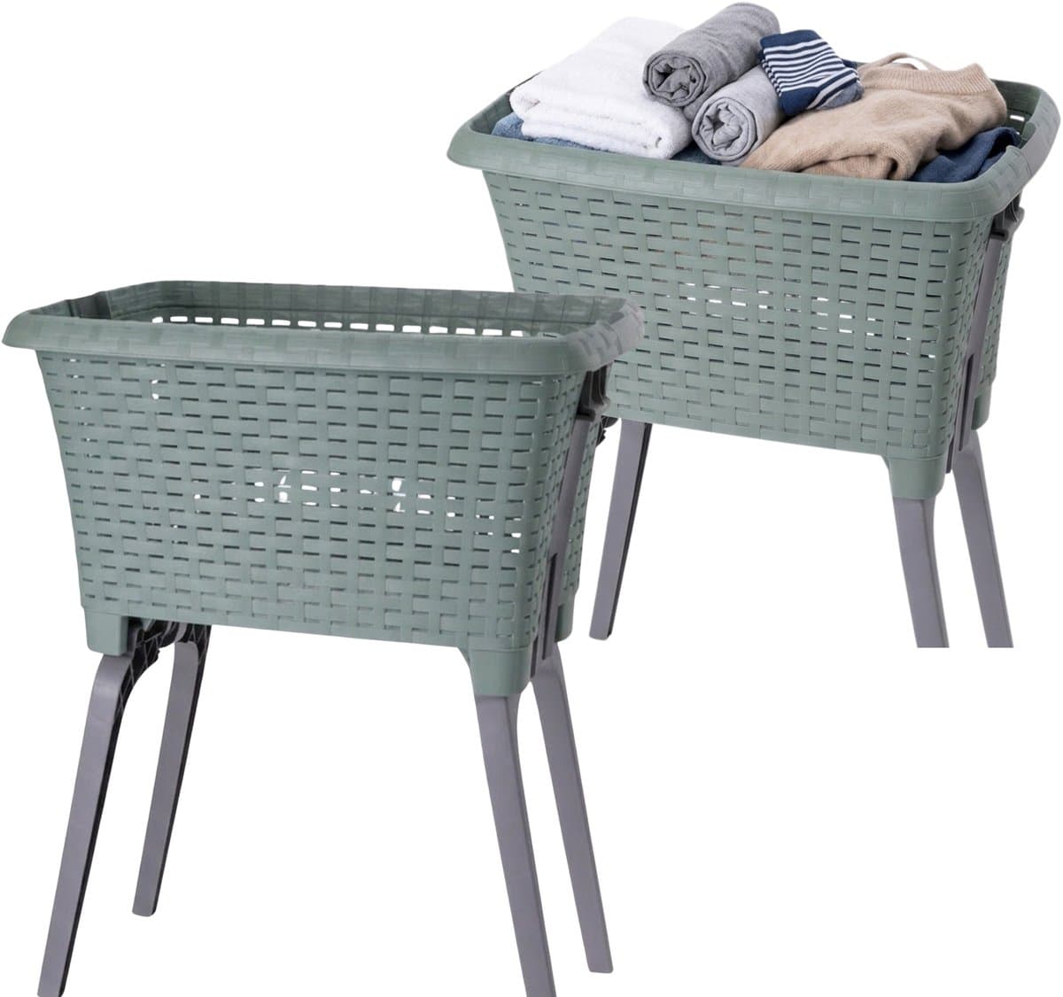 Bathroom Solutions wasmand op poten - 2x - groen - 35 ltr - 60 x 40 x 28 cm - Wasgoedmanden — afbeelding 1