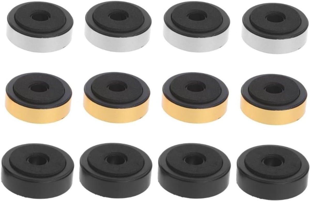 12 Pack Speaker Isolatie Voeten Versterker 48mm Plastic Schokabsorptie Base Pads SoundBox Peg Stand Voetmat Schokdemper Voor Audio CD AMP HiFi Subwoofer Reparatie Goud, Sliver, Zwart — afbeelding 1
