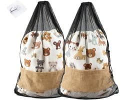 2 stuks wasnet XXL - 70 x 90 cm - fijnmazig waszak met trekkoord - waszak voor kleding en dekbedovertrekken - ideaal voor slaapzaal en reizen - met haken (zwart)