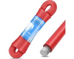 Waslijn met staalkern - Tuinkabel drooglijn - Buiten wassen drogen - Extra sterk 220kg - 30 meter 4mm - Rood
