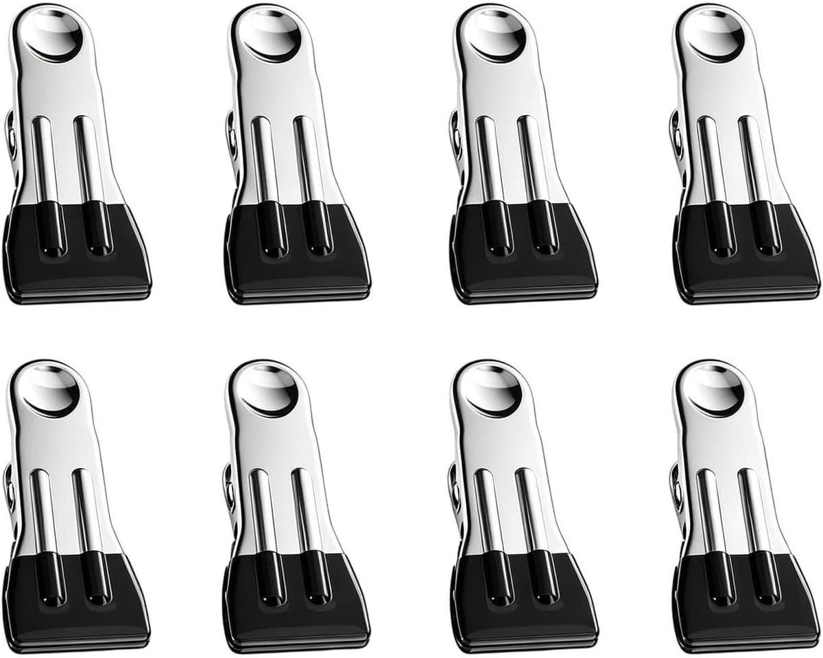 Wasknijpers Zwaar - Kledingklemmen Organizer - Was Drogen - Roestvrij Staal - 8 Stuks - Zwart — afbeelding 1