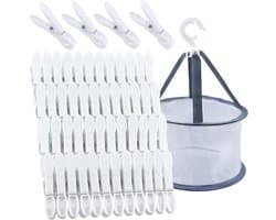Plastic Wasknijpers - Mini Knijpers - Kleine Kleding Ophangen - Met Opbergmand - 48 Stuks - Wit