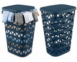 Curver Wasmand met deksel - 2x - ventilatiegaatjes - blauw - kunststof - 55 ltr - 42 x 34 x 60 cm — afbeelding 1
