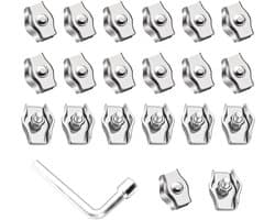 Kabelklemmen set met 20 stuks M2 kabelklemmen in roestvrij staal 304 - Geschikt voor draadkabel van 3mm - Ideaal voor waslijn, luifel en meer - Inclusief 7mm sleutel