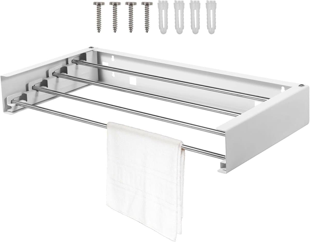 Uittrekbaar droogrek - Waskledinghouder - Ruimtebesparend - Groot draagvermogen - 50 cm - Wit — afbeelding 1