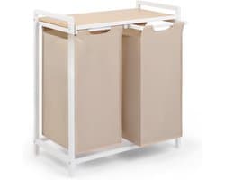 SAVI® Wasmand 2 Vakken - Wasmand - Wassorteerder - Wit - Crème - Bamboe- 36cm x 65cmx 73cm; 5700 g