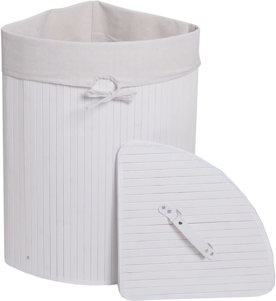 Hoekwasmand MCW-C21, Wasbox wasmand, bamboe 61x48x35cm 50l ~ wit — afbeelding 1