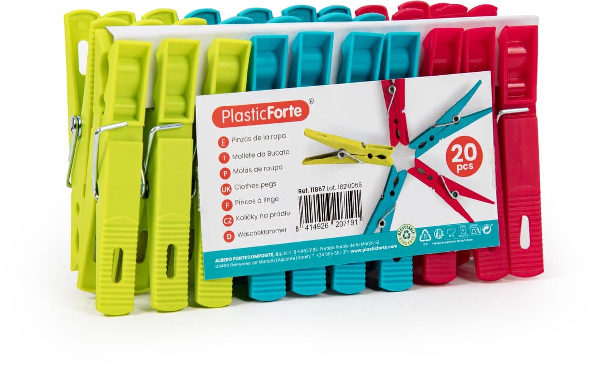 Plasticforte Wasknijpers - 20x stuks - felle kleuren mix - kunststof - 7 cm - Was ophangen — afbeelding 1