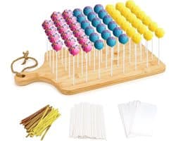 Bamboe Taart Popstandaard - Cakepop Standaard voor Verjaardagen, Feestdagen en Bruiloften met Lollyhouder - Inclusief Cakepopsticks en Wikkels - 52 Gaten