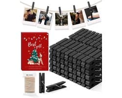 100 Stuks Mini Houten Wasknijpers Zwart en Gekleurd voor Foto's en Knutselen met Jute Touw