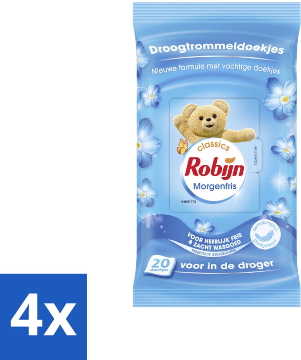4 x Robijn - Morgenfris - Droogtrommeldoekjes - 20 Doekjes - Droogtrommeldoekjes - Wasdroger - Frisse Geur - Zachte Kleding - Kreukvrij — afbeelding 1
