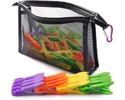 Ibenzoa® Set van 48 kleurrijke wasknijpers met draagbare opbergtas en karabijnhaak