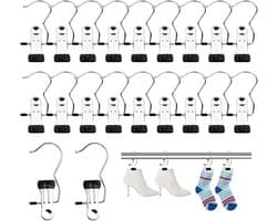 Set van 20 stuks antislip roestvrijstalen wasknijpers, 360° draaibare kledinghangerklemmen, washaken voor broeken, schoenen, handdoeken, sokken (zwart)